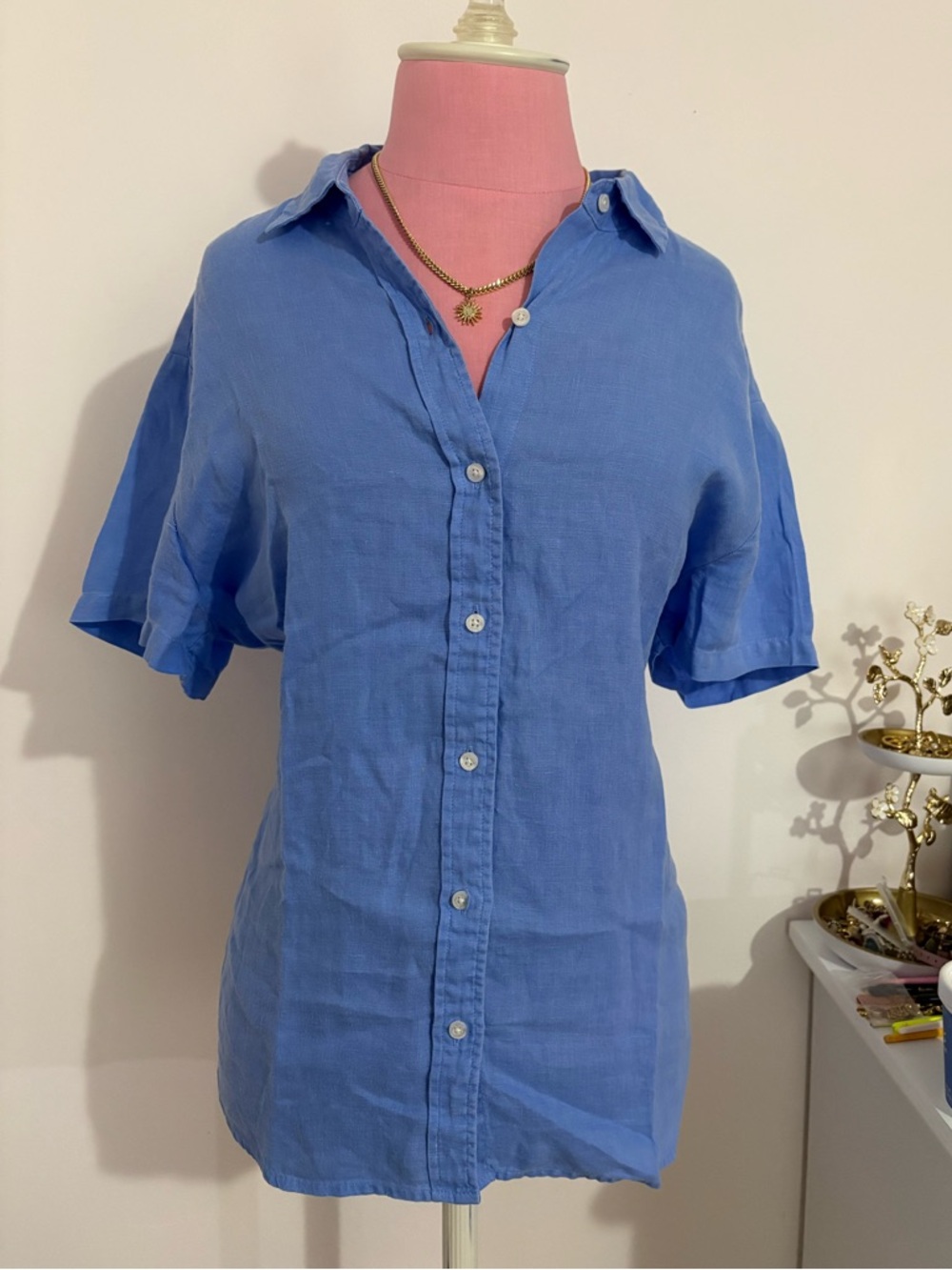 Tommy Bahama Blue Short-Sleeve Button-Down Linen Shirt